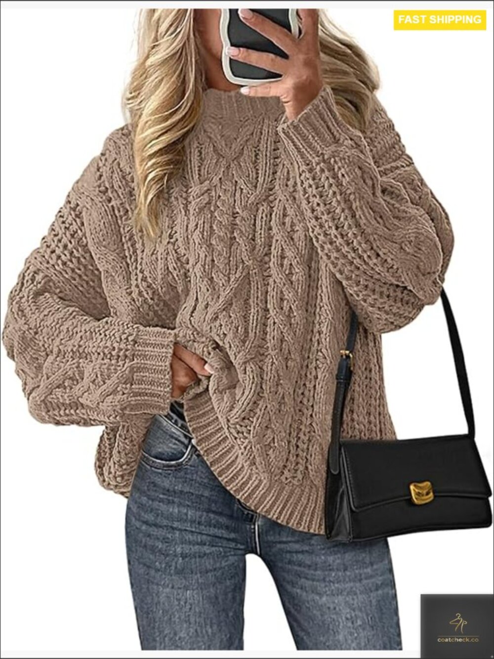 Oversized Chunky Cable Knit Pullover Sweater Winter Casual Crewneck
